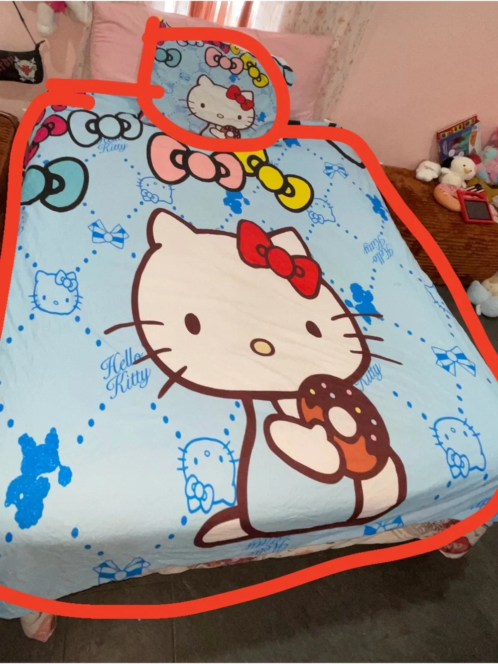 Hello Kitty Light Blue Donut Print Duvet Cover